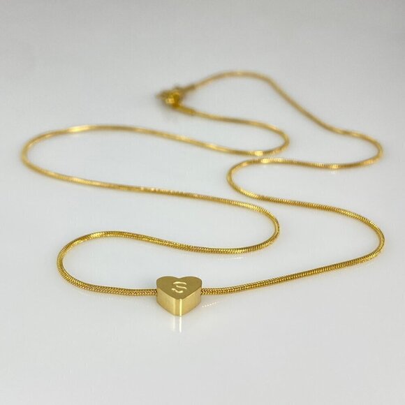 Gold Plated Stainless Steel Heart Initial Letter Necklace - Picture 6 of 16